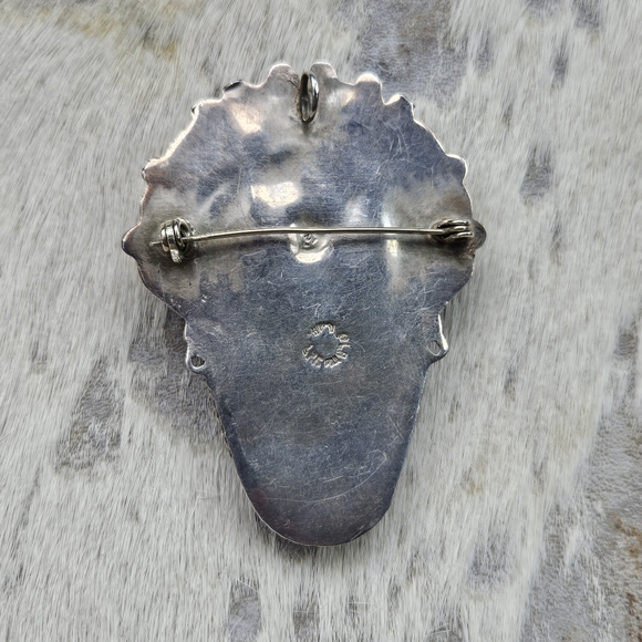 Mexico Blue Glass Face Mask Brooch Pendant 925 Stamped - Picture 3 of 7